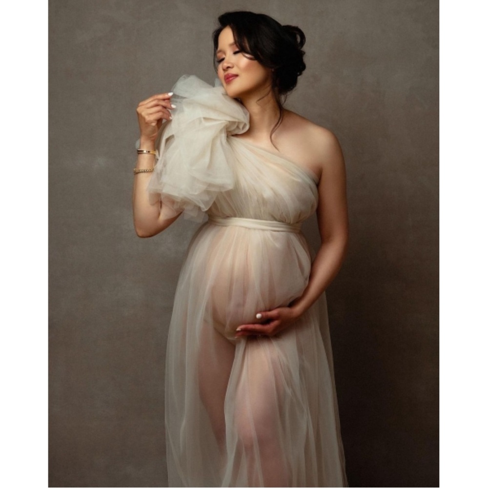 Mesh maternity one shoulder dress